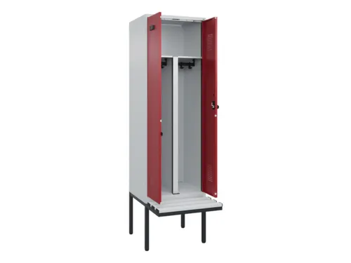 PBM-locker met bank,HxBxD 2120x600x815mm,2vak,vak B 300mm,draaigrendel