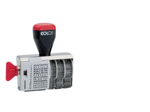 Woord-datumstempel Colop 04000 met 12 teksten zwart