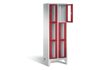 lockerkast 1850x610x500mm 2x3 vakken Cilinderslot Poten, RAL3003 - 1