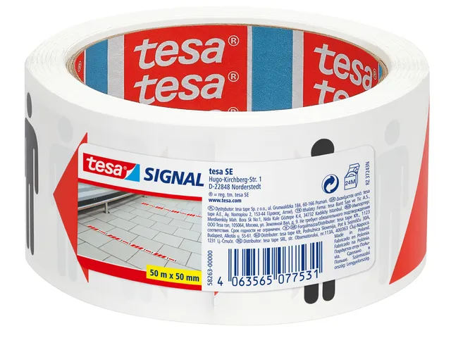 Vloermarkeringstape tesa houd afstand 50mx50mm rood-wit