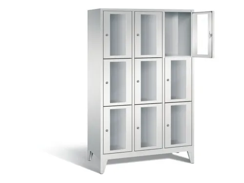 lockerkast 1850x1200x500mm 3x3 vakken Cilinderslot Poten, RAL7035