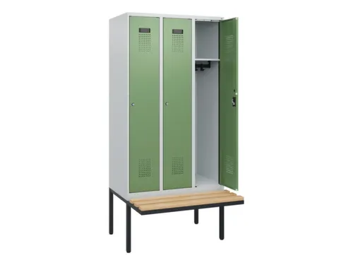 locker met bank,HxBxD 1950x900x815mm,3vak,vak B 300mm,cilinderslot