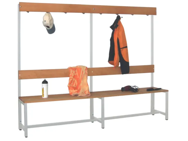 Omkleedbank Lxb 2000X400Mm Houten Latten Haken Enkelzijdig Lichtgrijs