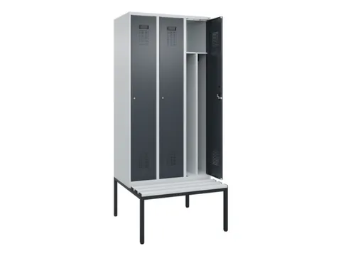 locker met bank,voor scheiding van kleding,HxBxD 2120x900x815mm,3vak
