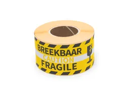 Verpakkingsetiketten 46x125mm Op Rol Zwart Geel Fragile 250 Stuks
