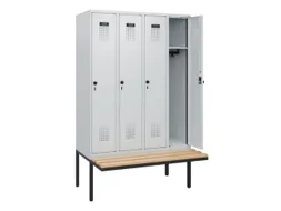 locker met bank,HxBxD 1950x1200x815mm,4vak,vak B 300mm,draaigrendel