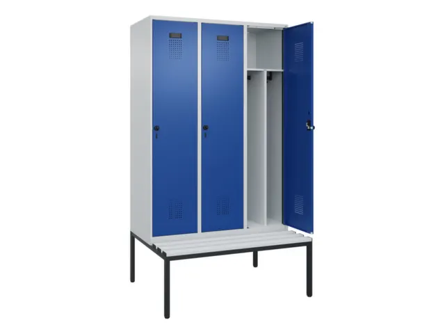 locker met bank,voor scheiding van kleding,HxBxD 2120x1200x815mm,3vak