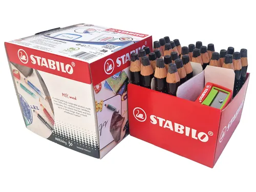 Whiteboardpotlood STABILO MARKdry incl 2 slijpers zwart classpack 30st