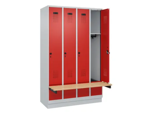 locker met bank,HxBxD 1950x1200x815mm,4vak,vak B 300mm,draaigrendel