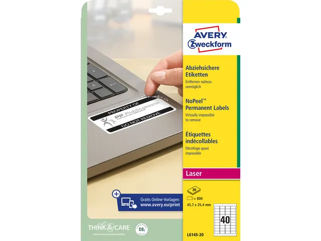 Etiquettes laser Avery 45,7x25,4mm blanc 20 feuilles