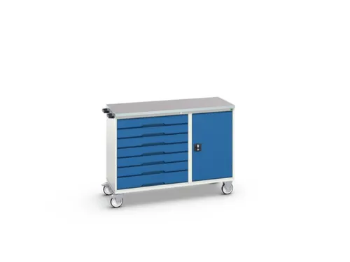 montagetafel 980x1300x600mm linoleumblad 7 laden kast front RAL5010