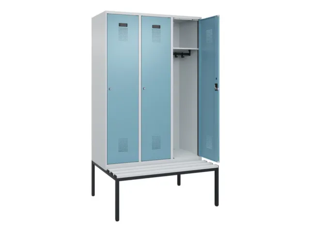 locker met bank,HxBxD 2120x1200x815mm,3vak,vak B 400mm,cilinderslot