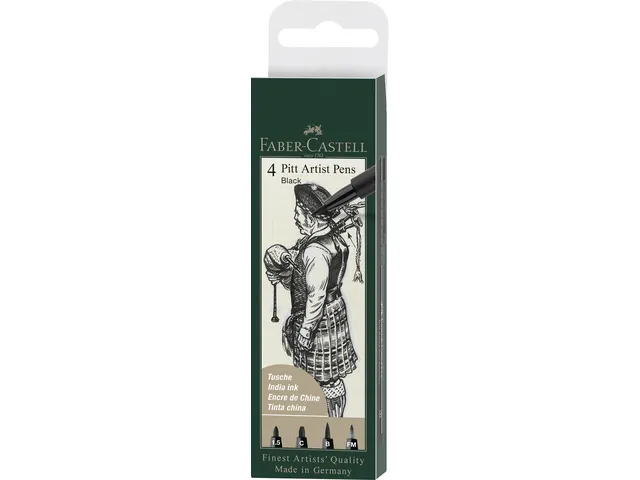 Tekenstift Pitt Artist Pen 4 stuks 199 zwart lijndiktes 1.5 C B FM