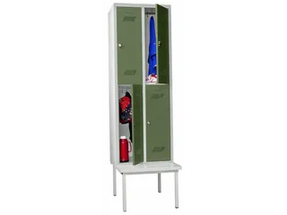 Garderobekast 2150x630x800mm 2x2 Vakken Zitbank Ral7035 Front Ral6011 - 3