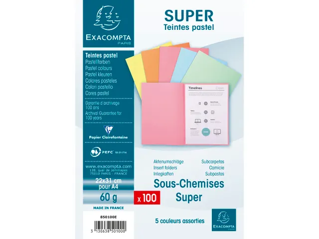 100 inlegmappen SUPER 60 22x31cm Geassorteerd