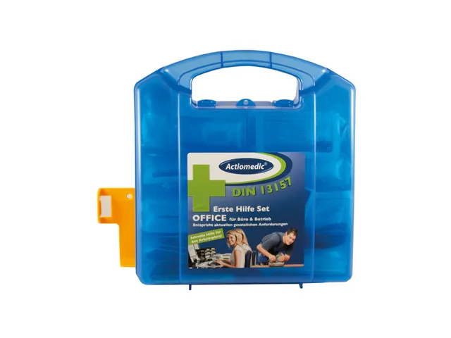 verbandkoffer,DIN 13157,kunststof blauw/transparant,m. wandhouder