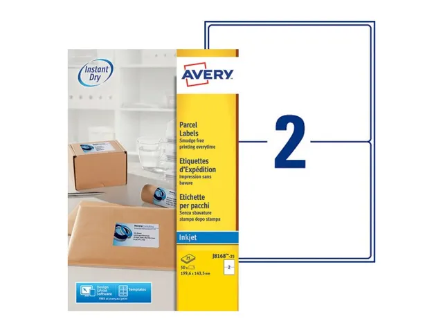 Etiket Avery J8168-25 199.6x143.5mm Inkjet wit 50 stuks