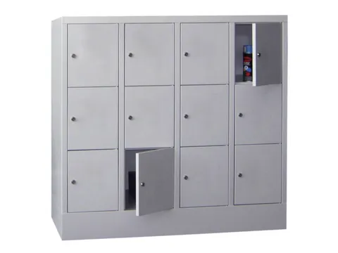 lockerkast,HxBxD 1187x1600x500mm,4x3vakken,RAL7035,front RAL7016