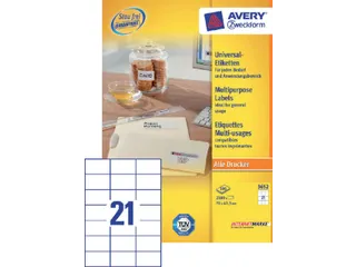 Etiket Avery Zweckform 3652 70x42.3mm wit 2100stuks - 2