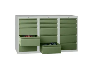 ladekast HxBxD 900x1500x500mm 15laden RAL7035 front RAL6011 - 1