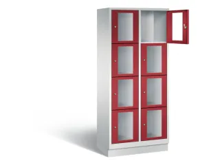 Lockerkast 1800x810x500mm 2x4 vakken Cilinderslot, Sokkel, RAL3003 - 1