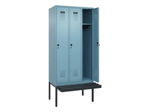 locker met bank,HxBxD 2120x900x815mm,3vak,vak B 300mm,draaigrendel