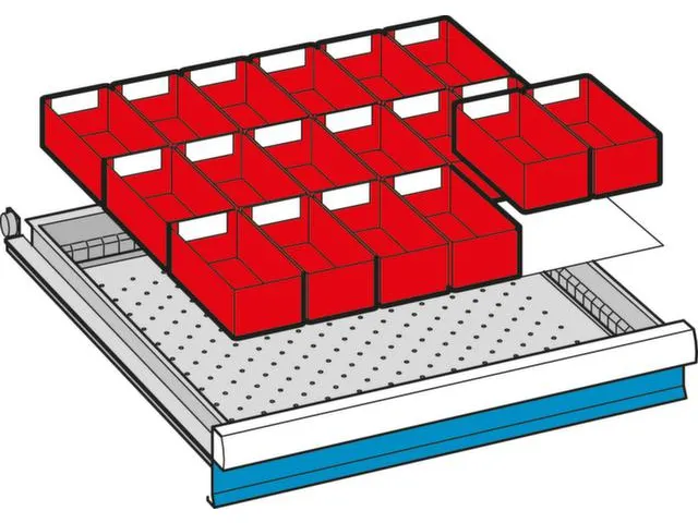 kit de bacs de rangement,18bacs,p. face avant H 100mm tiroir 27x27 E