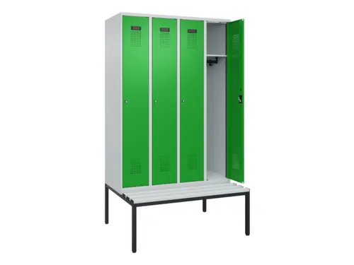 locker met bank,HxBxD 2120x1200x815mm,4vak,vak B 300mm,cilinderslot