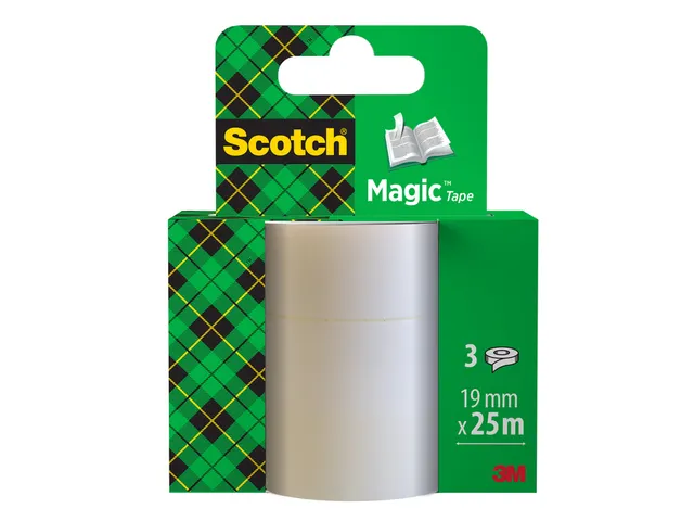 Plakband Scotch Magic 819 19mmx25m onzichtbaar 3 rollen