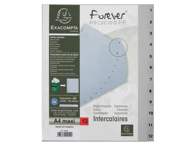 Tabbladen PP A4+ bedrukt 1-12 grijs