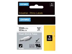 Labeltape Dymo Rhino industrieel krimpkous 12mm zwart op wit