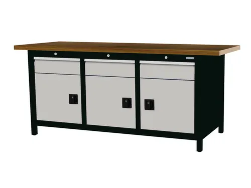 werkbank,HxBxD 860x2000x750mm,onderstel RAL9005,fronten RAL7035
