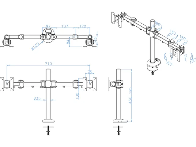 Support écran Newstar D960dg 2x10-27 inch Sur Pied Noir