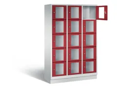 Lockerkast 1800x1200x500mm 3x5 vakken Cilinderslot, Sokkel, RAL3003