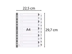 Bedrukte tabbladen geplastificeerde tabs 10-delig 1-10 A4 Wit