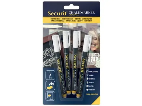 Securit Krijtmarker Small Wit, Blister Met 4 Stuks