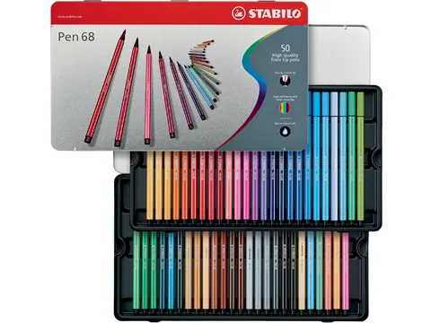 Viltstift STABILO Pen 68/50 Arty medium assorti blik à 50 stuks