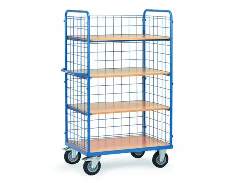 Etagewagens 8412 4 Etages Hout 600kg 1000x700mm Draadgaas Ral5007