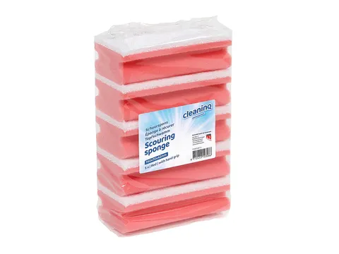 Schuurspons Cleaninq met greep 140x70x42mm rood/wit 5 stuks