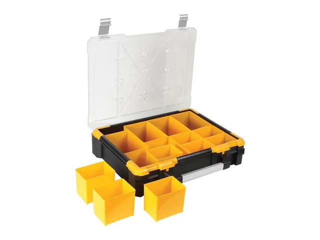Opbergkoffer PP met 12 verwijderbare bakjes 490x420x115mm Zwart/Geel