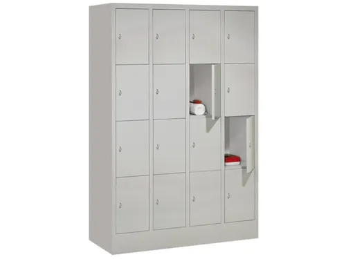 lockerkast,HxBxD 1850x1200x500mm,4x4vakken,RAL7035,front RAL7016