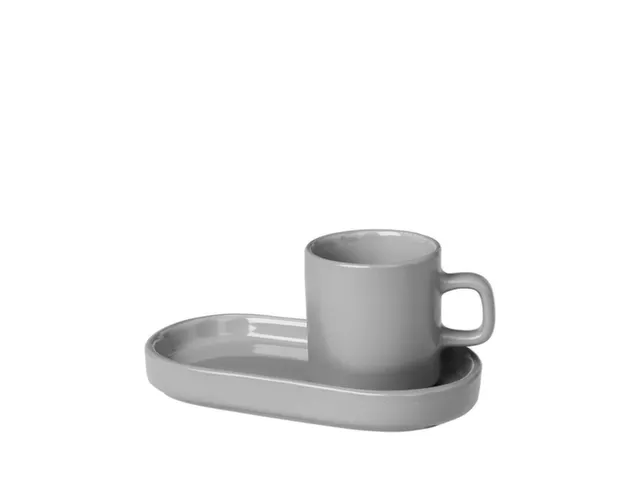 Set Espressokopjes,2Kopjes,2Planken,Keramiek,Grijs,50Ml Per Kopje