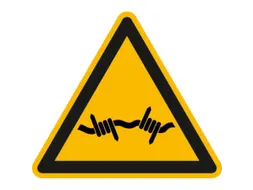 waarschuwingsbord,v. binnen/buiten,Waarschuwing voor prikkeldraad