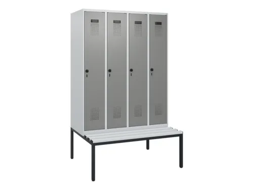 locker met bank,HxBxD 1950x1200x815mm,4vak,vak B 300mm,draaigrendel
