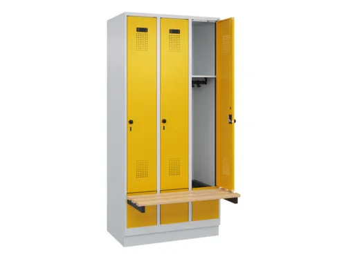 locker met bank,HxBxD 1950x900x815mm,3vak,vak B 300mm,draaigrendel