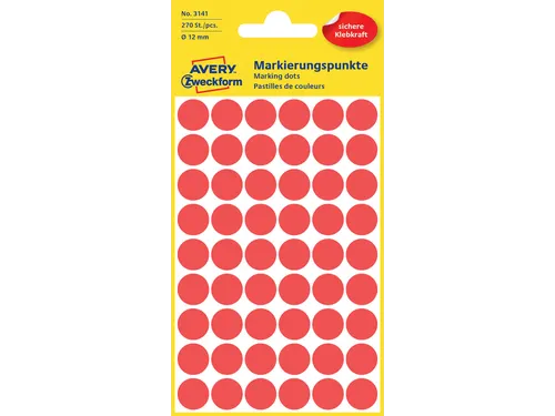Etiket Avery Zweckform 3141 Rond Ø12mm Rood 270 Stuks