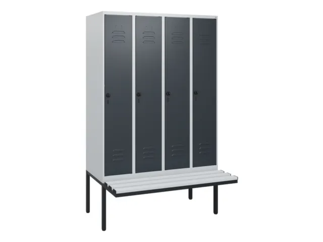 locker met bank,HxBxD 1950x1200x815mm,4vak,vak B 300mm,draaigrendel