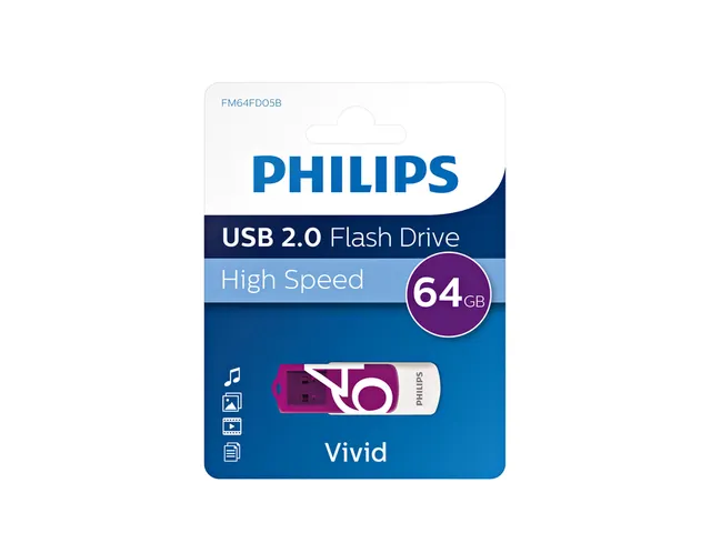USB stick 2.0 Philips Vivid USB-A 64GB paars