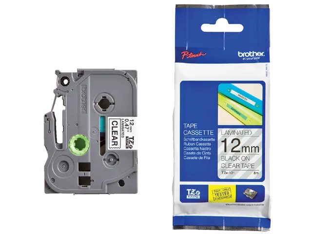 Labeltape Brother P-touch TZe-131 standaard 12mm zwart op transparant