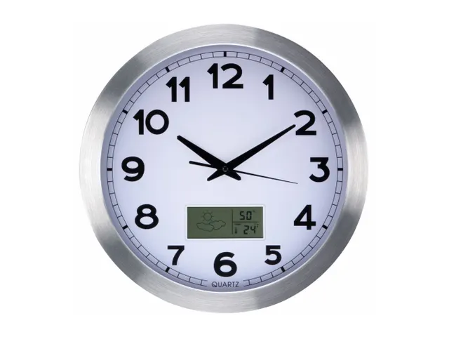 Aluminium Wandklok Lcd-display Thermometer Hygrometer & Weer 35.5cm